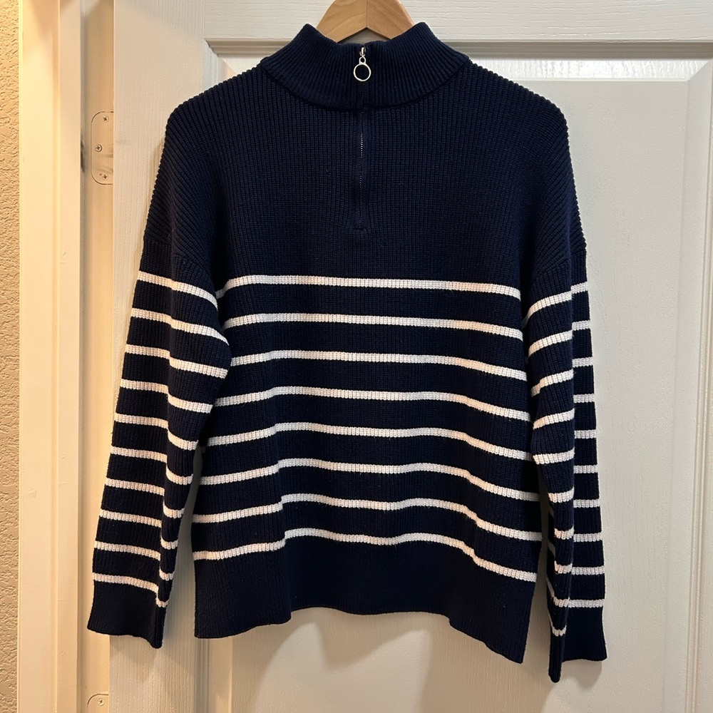 Dark Navy and Ivory Striped Women's Sweater